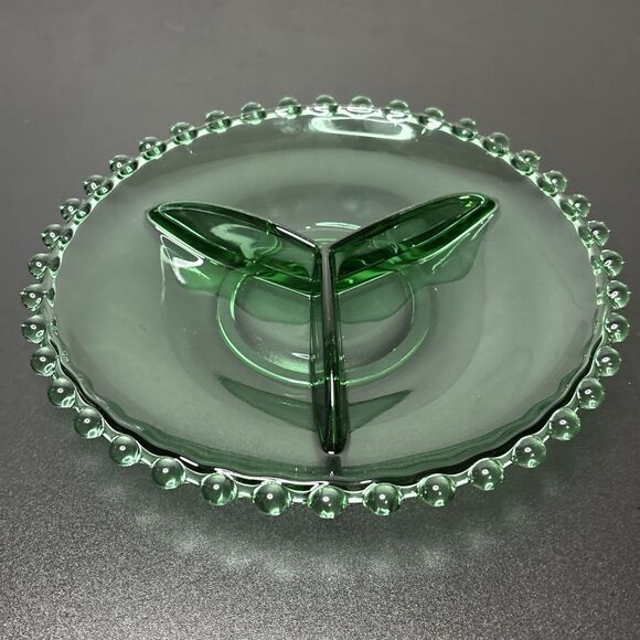 Candlewick Clear Green Glass Vintage Divided Serving Relish Dish Tray 8” - Picture 2 of 7